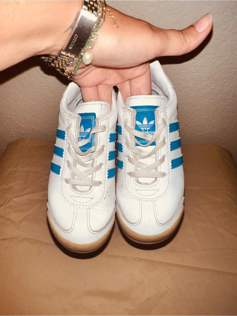 Toddler adidas white and blue- Samoa Style sneakers